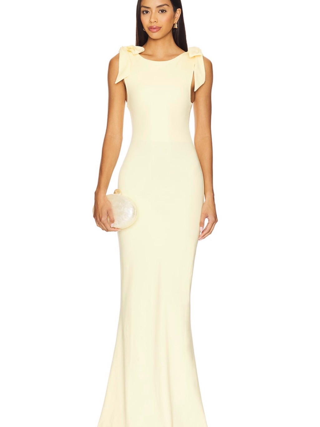 Scoop-Neck Cream Maxi Dress With Bow-Shoulder Detail